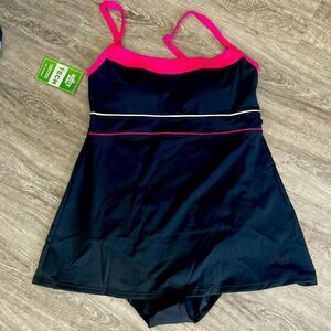 Roots One-piece Swimsuit-Black/Pink . NEW. Size 10